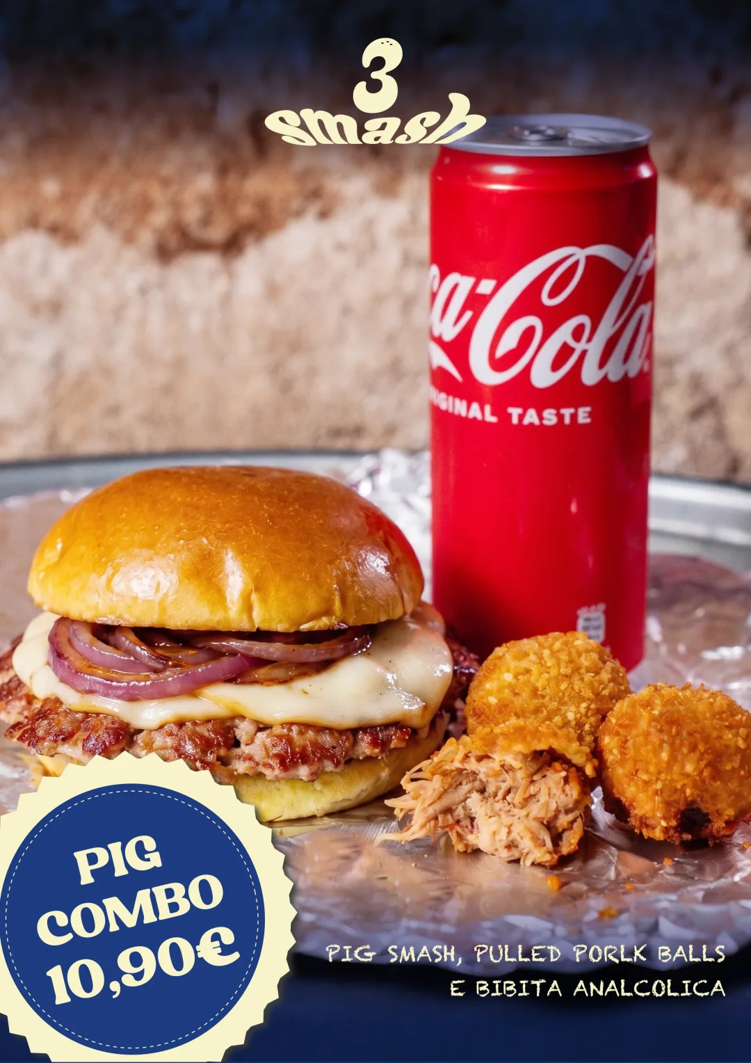 Pig Combo — Pig Smash, pulled pork balls e bibita analcolica Pig Combo — Pig Smash, pulled pork balls e bibita analcolica